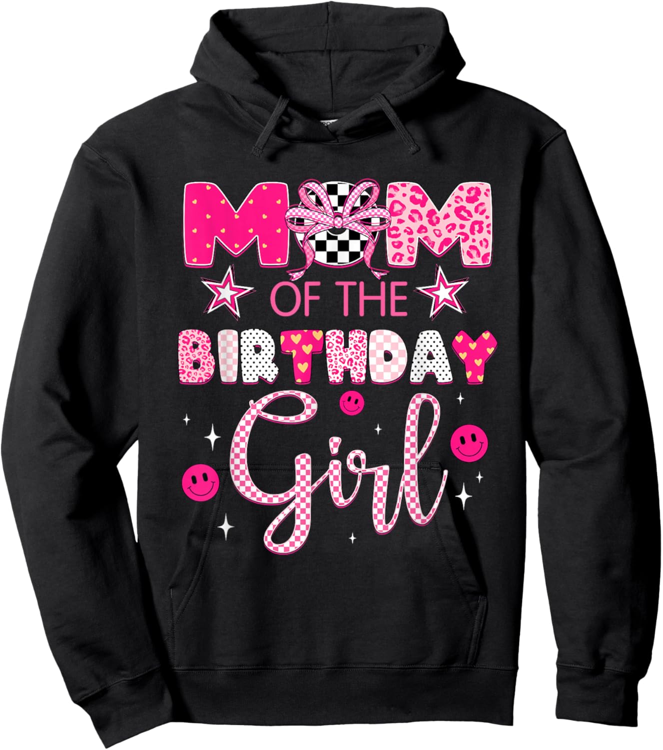 Mom of The Birthday Girl Matching Pink Coquette Bow Birthday Hoodie - Hoodie | Black