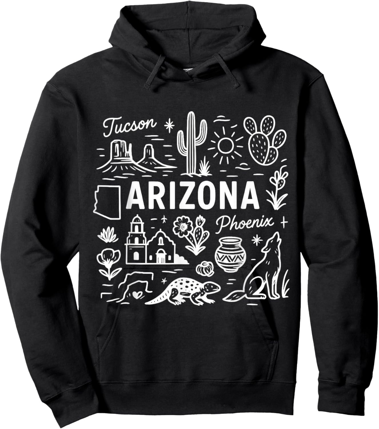 Arizona USA State Symbols Vintage Souvenir Cute Doodle Hoodie - Hoodie | Black