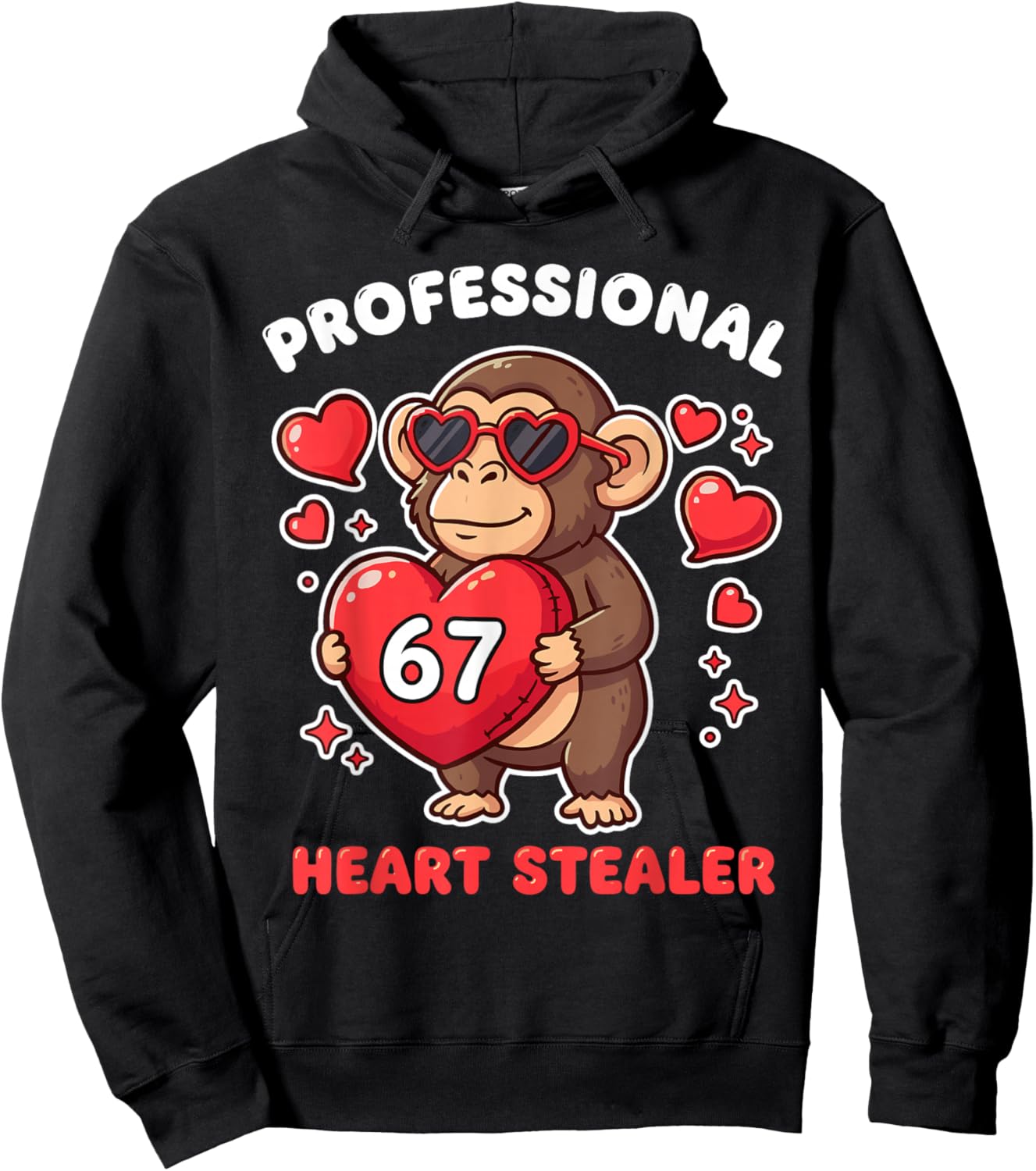 Professional Heart Stealer Valentines 67 Meme 6 7 Monkey Hoodie - Hoodie | Black