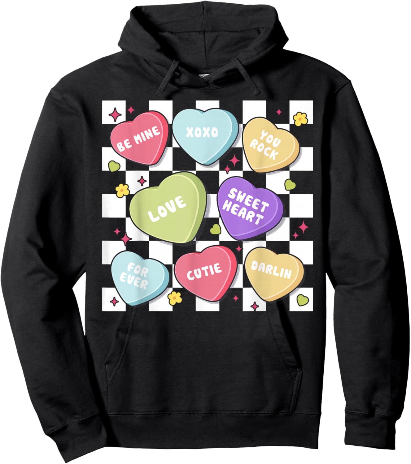 Valentines Day Hearts Candy Be Mine Valentine Checkered Hoodie - Hoodie | Black