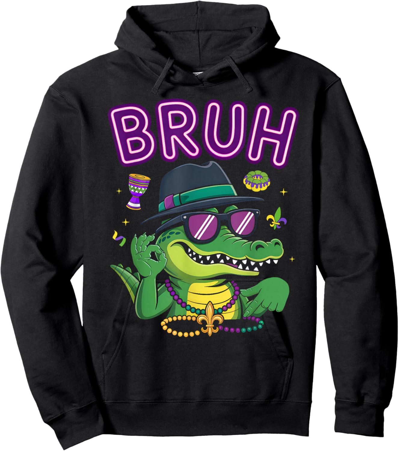 Funny Six Seven Bruh Mardigator Alligator 67 Meme Mardi Gras Hoodie - Hoodie | Black
