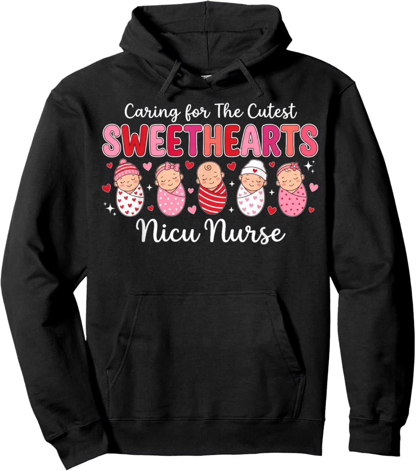 Retro Caring for The Cutest Sweethearts NICU Nurse Valentine Hoodie - Hoodie | Black