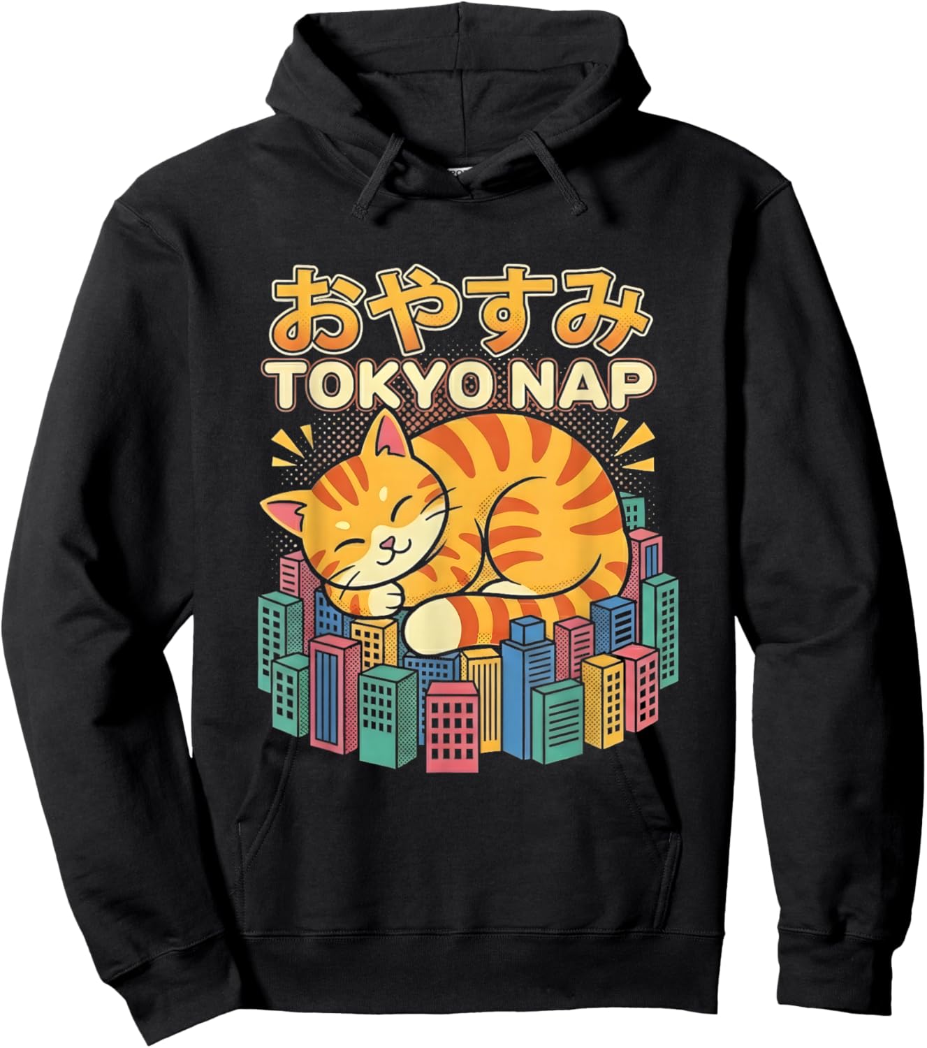 Tokyo Nap Giant Cat City Kawaii Neko Japanese Anime Sleeping Hoodie - Hoodie | Black