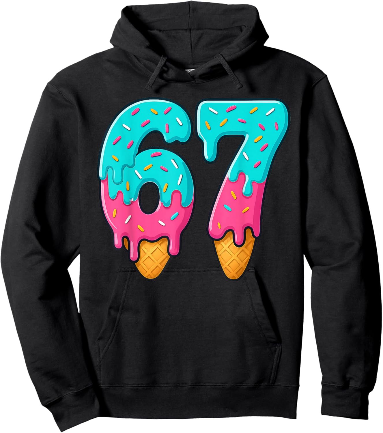 67 Ice Cream Drip Meme Funny Six Seven Gen Alpha Slang Hoodie - Hoodie | Black