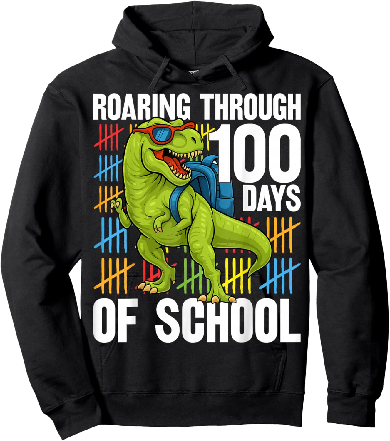 Roaring Through 100 Days of School T-Rex Dinosaur Hoodie - Hoodie | Black