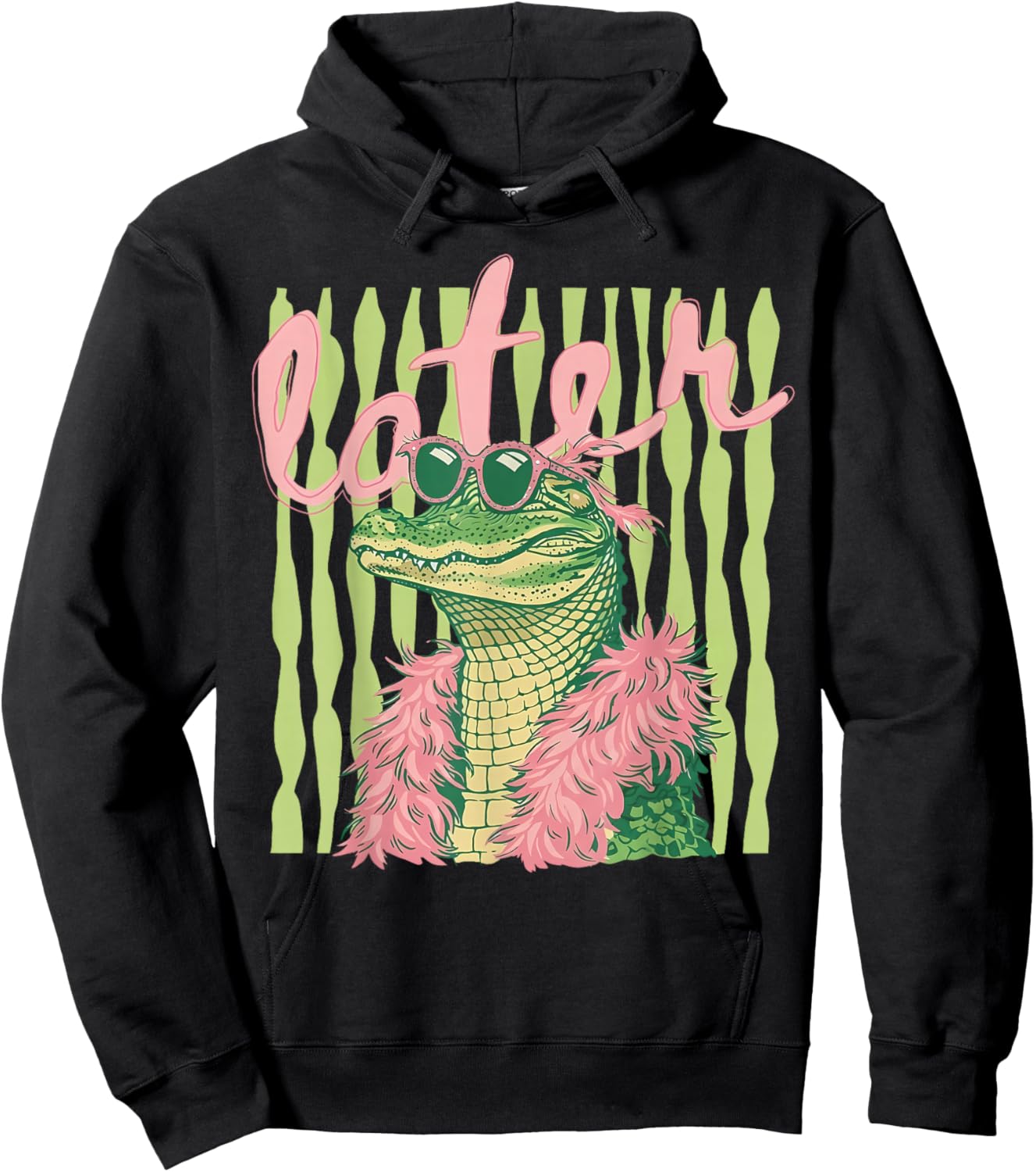 (2 Sides) Retro Striped Later Gator After While Alligator Hoodie - Hoodie | Black