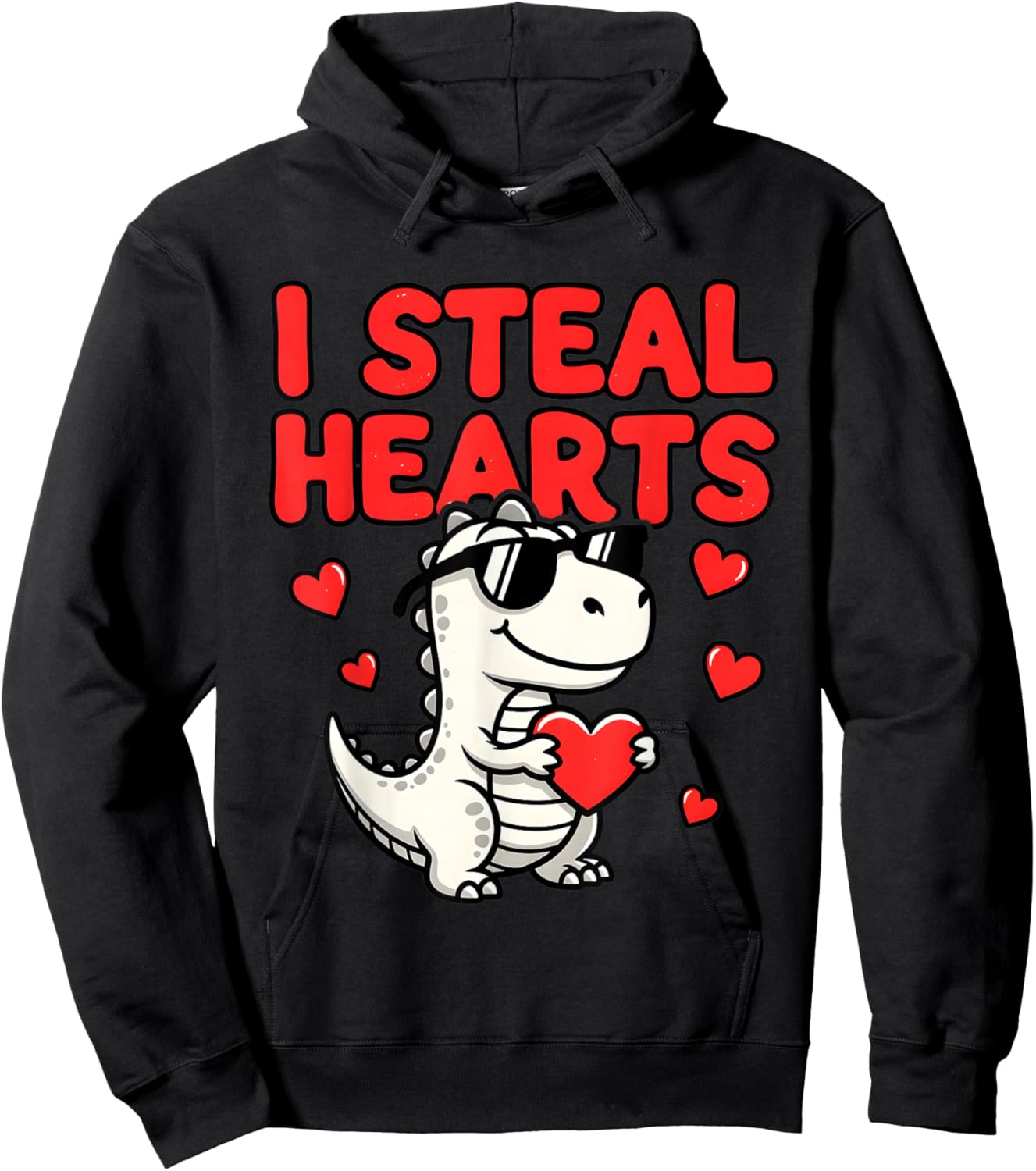 I Steal Hearts Dinosaur T-Rex Valentines Day Hoodie - Hoodie | Black
