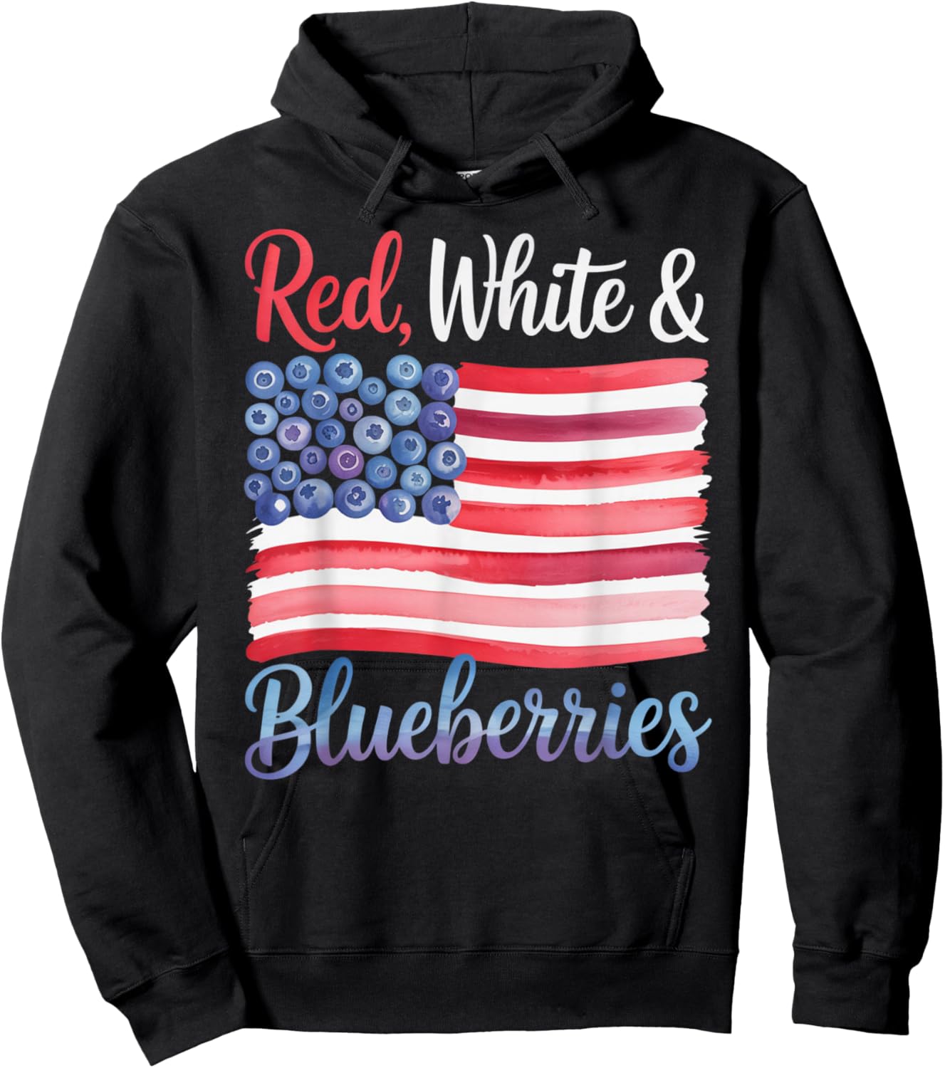 Red White and Blueberries Sweet Patriotic American Flag Hoodie - Hoodie | Black