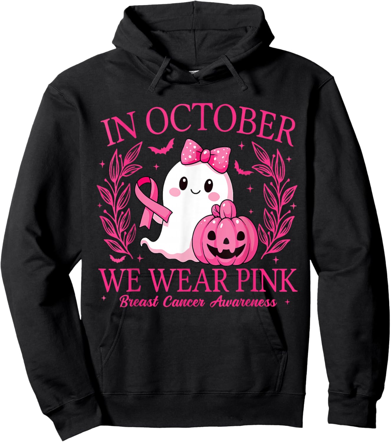 in October We Wear Pink Breast Cancer Awareness Halloween Hoodie - Hoodie | Black