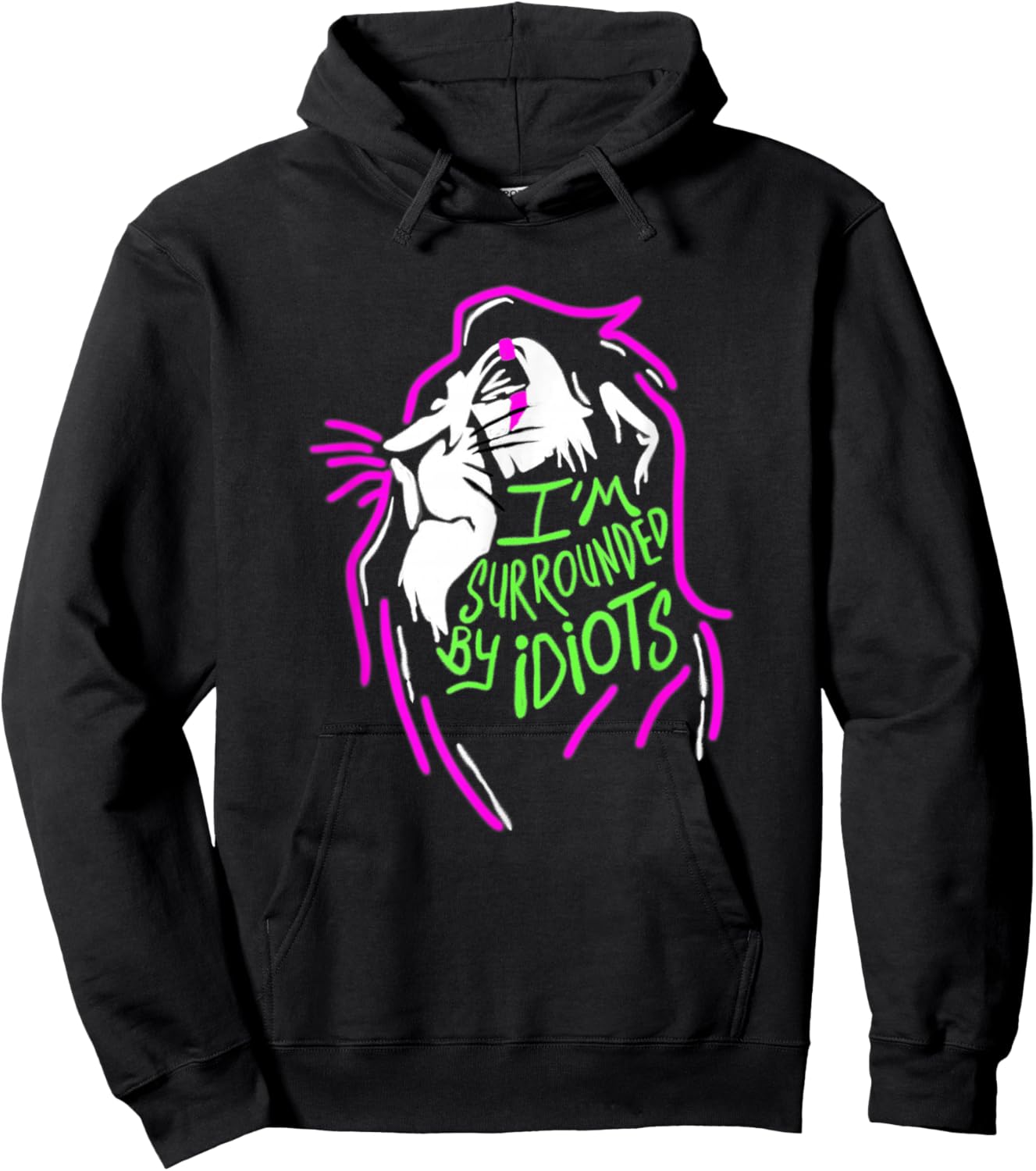Disney The Lion King Scar I'm Surrounded by Idiots Neon Hoodie - Hoodie | Black