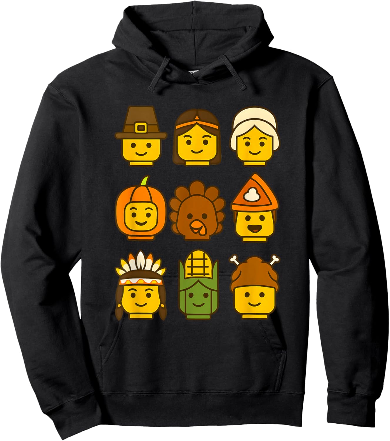 Thanksgiving Building Brick Turkey Boys Kids Toddler Youth Hoodie - Hoodie | Black