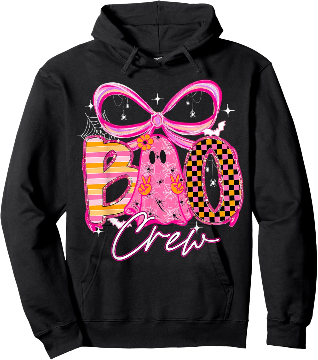 Boo Crew Cute Coquette Bow Ghost Halloween Women Kids Hoodie - Hoodie | Black
