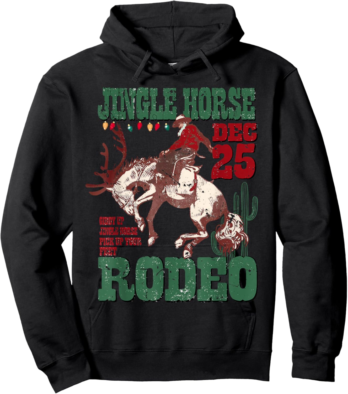 Retro Funny Santa Cowboy Jingle Horse Rodeo Merry Christmas Hoodie - Hoodie | Black