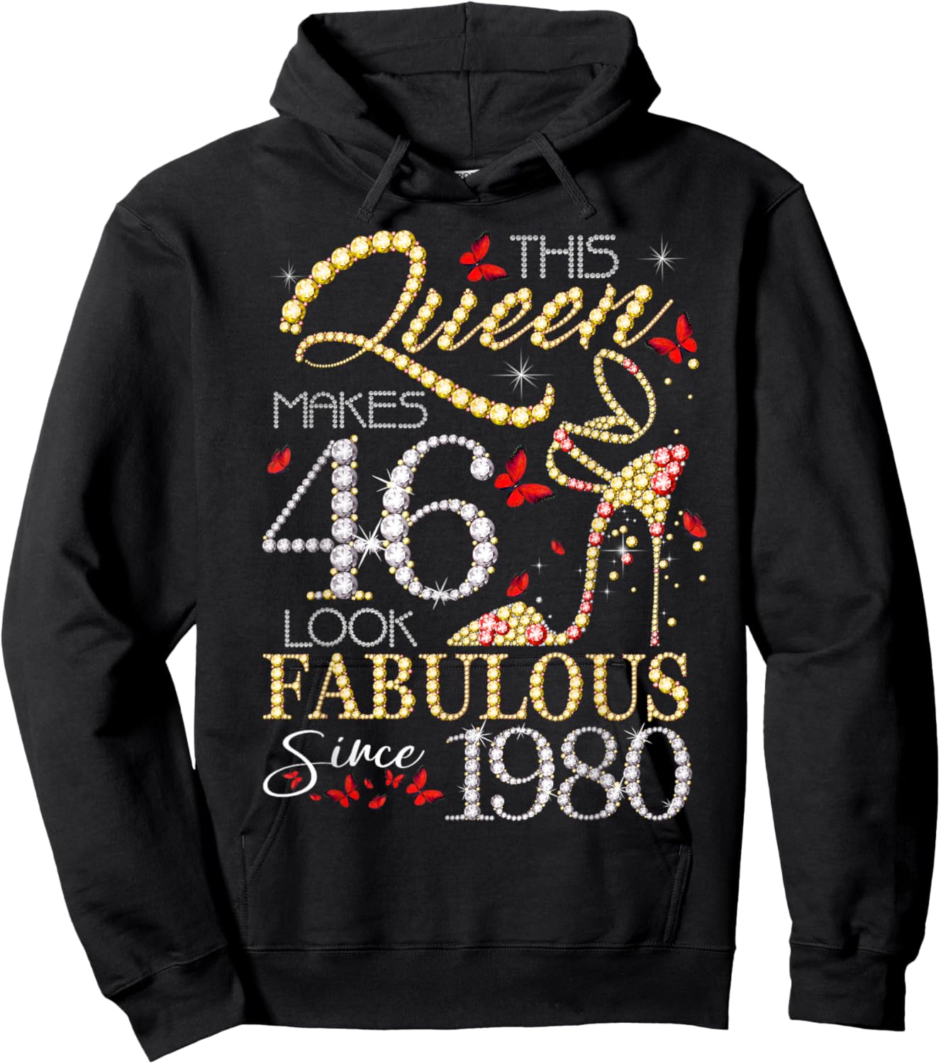 This Queen 46 Fabulous Since 1980 46th Birthday Women Girls Hoodie - Hoodie | Black