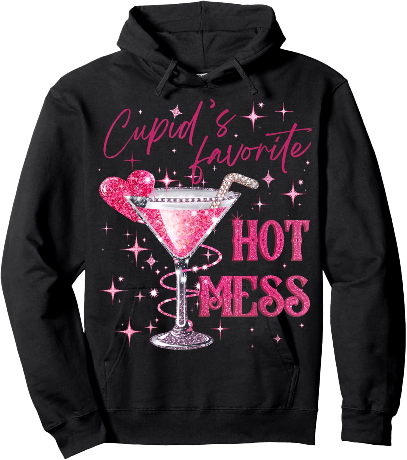 Pink Cupid's Favorite Hot Valentines Mess Martini Margarita Hoodie - Hoodie | Black
