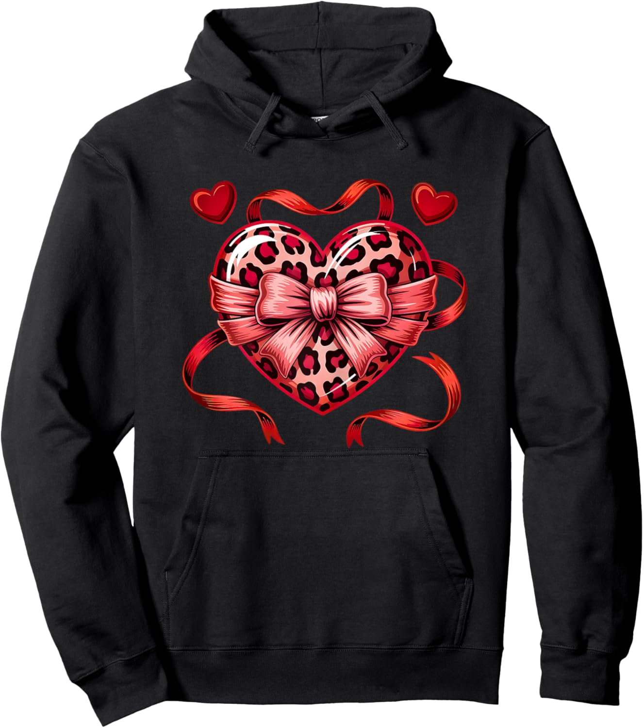 Coquette Bow Leopard Heart Love Valentines Day Hoodie - Hoodie | Black