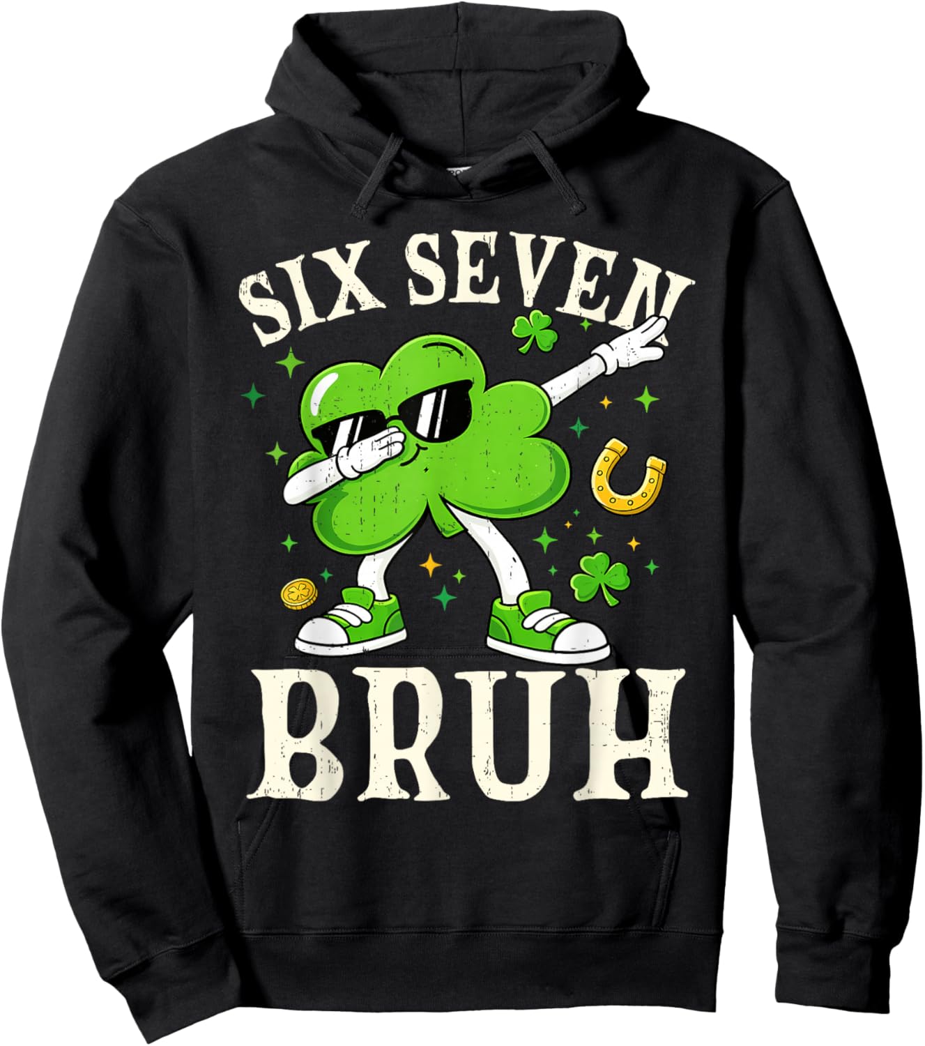 Six Seven Bruh Shamrock 67 Meme St Patrick's Day Boys Girls Hoodie - Hoodie | Black