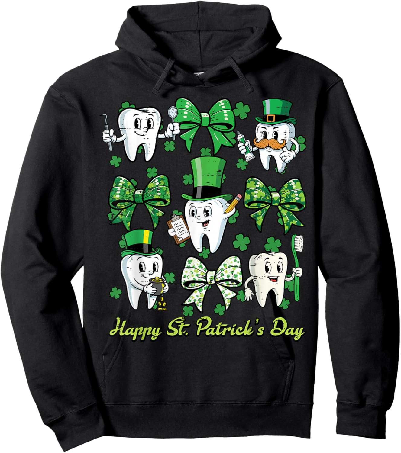 Happy St Patricks Day Dentist Tooth Saint Paddys Dental Men Hoodie - Hoodie | Black