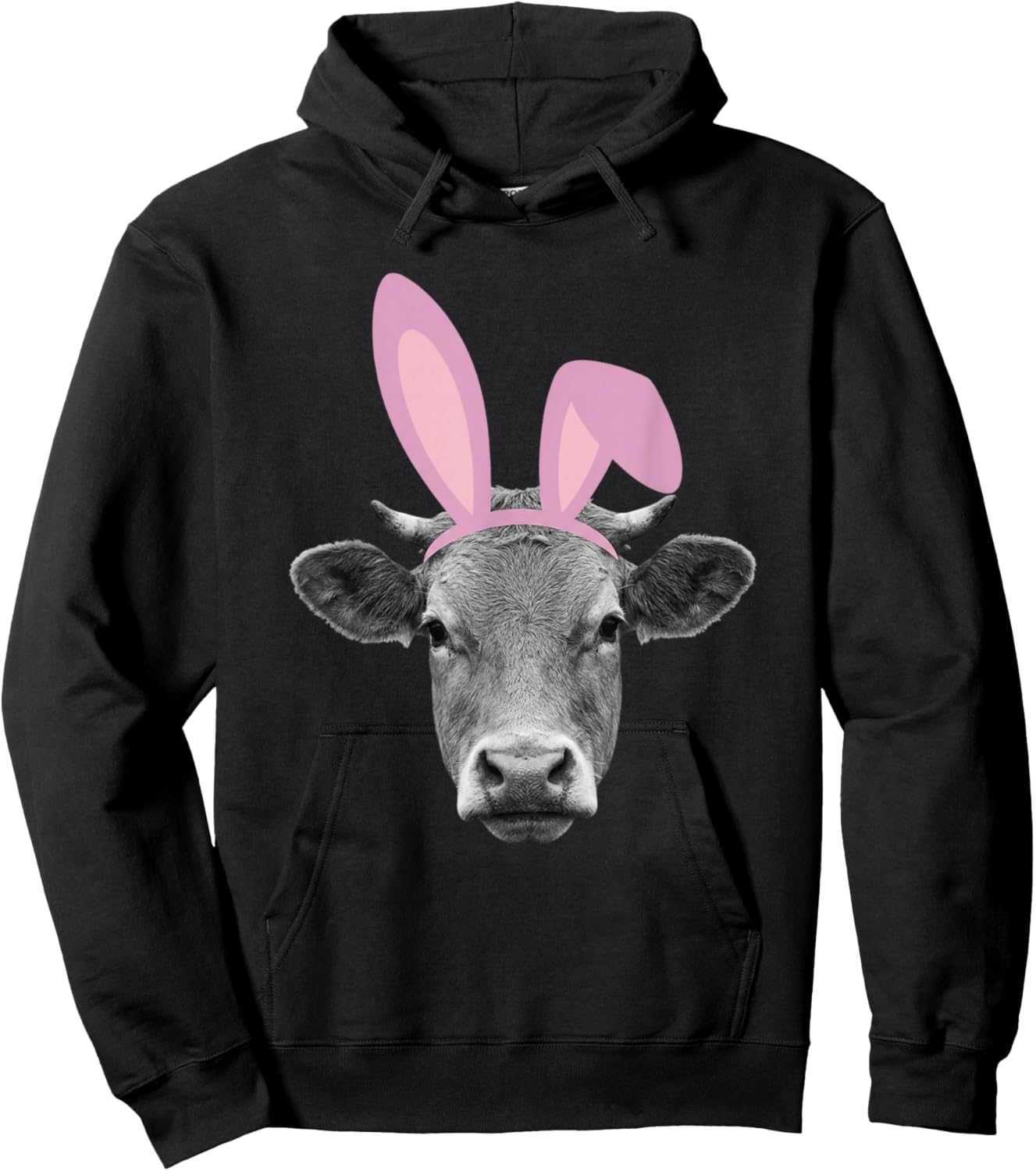 Woman Man Funny Easter Vintage Cow Bunny Design Ears Hoodie - Hoodie | Black