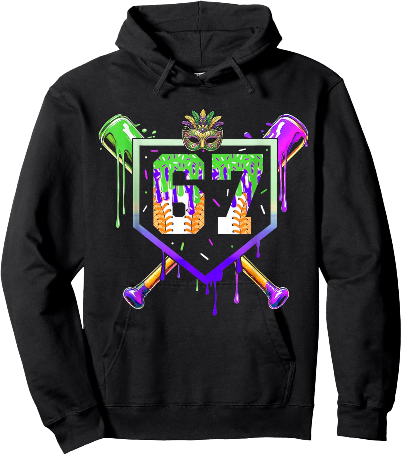 Mardi Gras Baseball Carnival Party Ice Cream Drip Boys Hoodie - Hoodie | Black