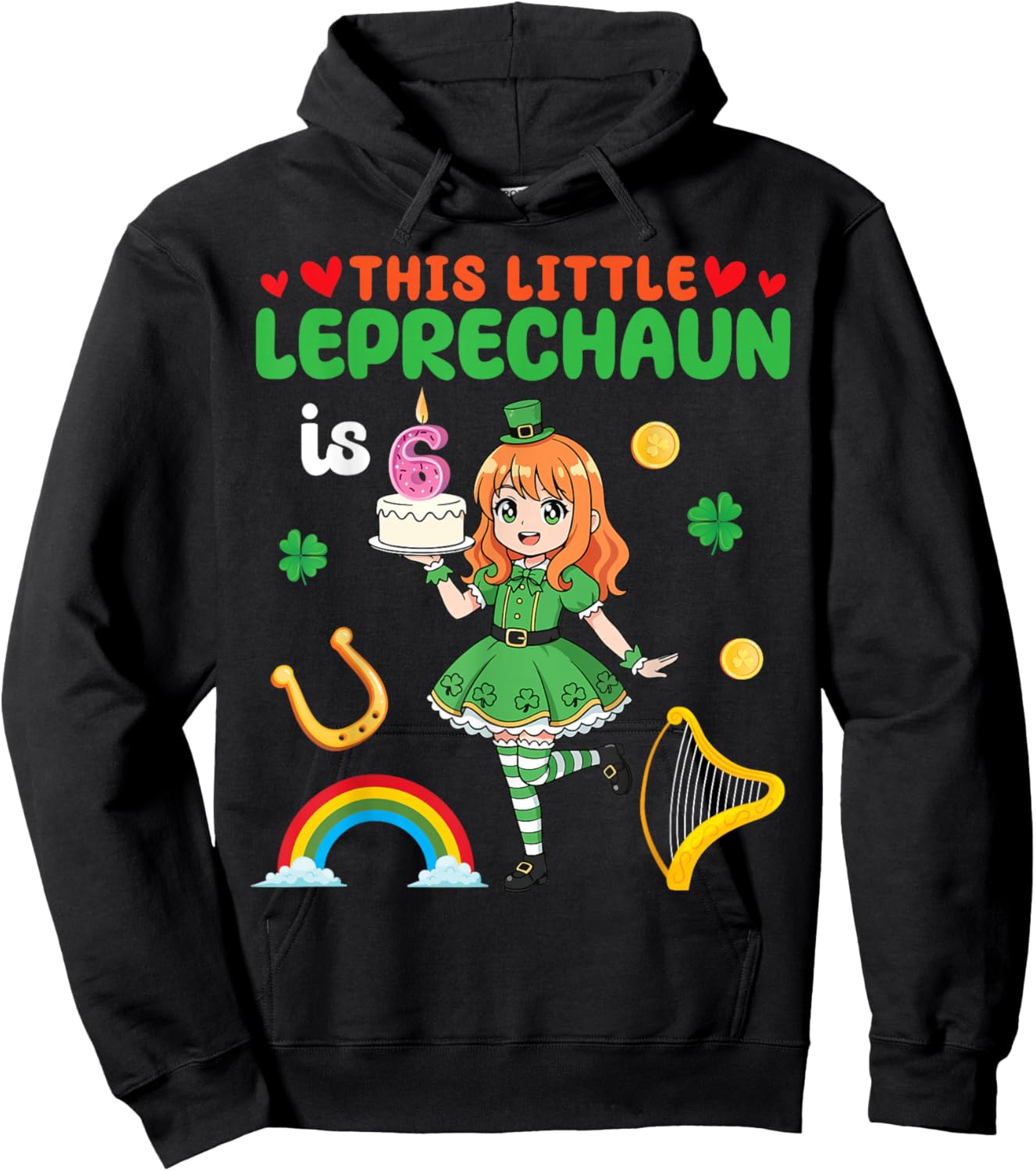 This Little Leprechaun is 6th Birthday St Patrick's Day Girl Hoodie - Hoodie | Black