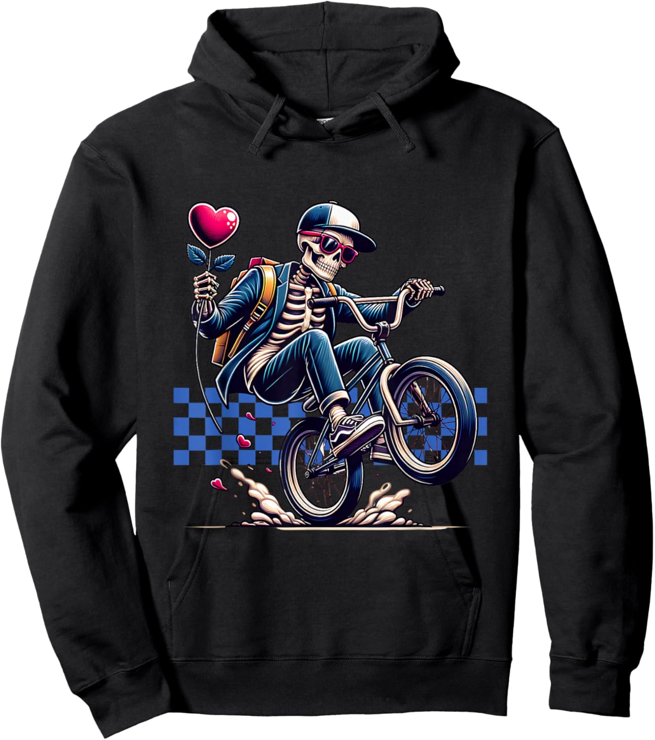 Valentine Boy Skeleton Riding a BMX Bike - Valentine Party Hoodie - Hoodie | Black