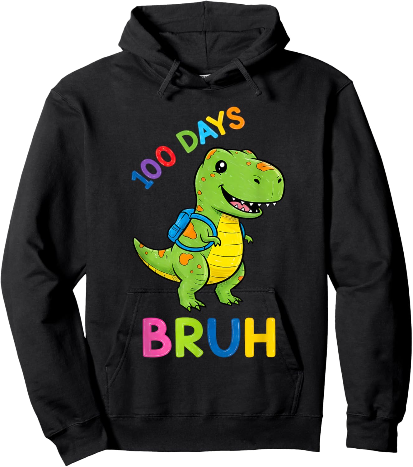 Bruh 100 Days of School Dinosaur Kids Girls Boys Hoodie - Hoodie | Black