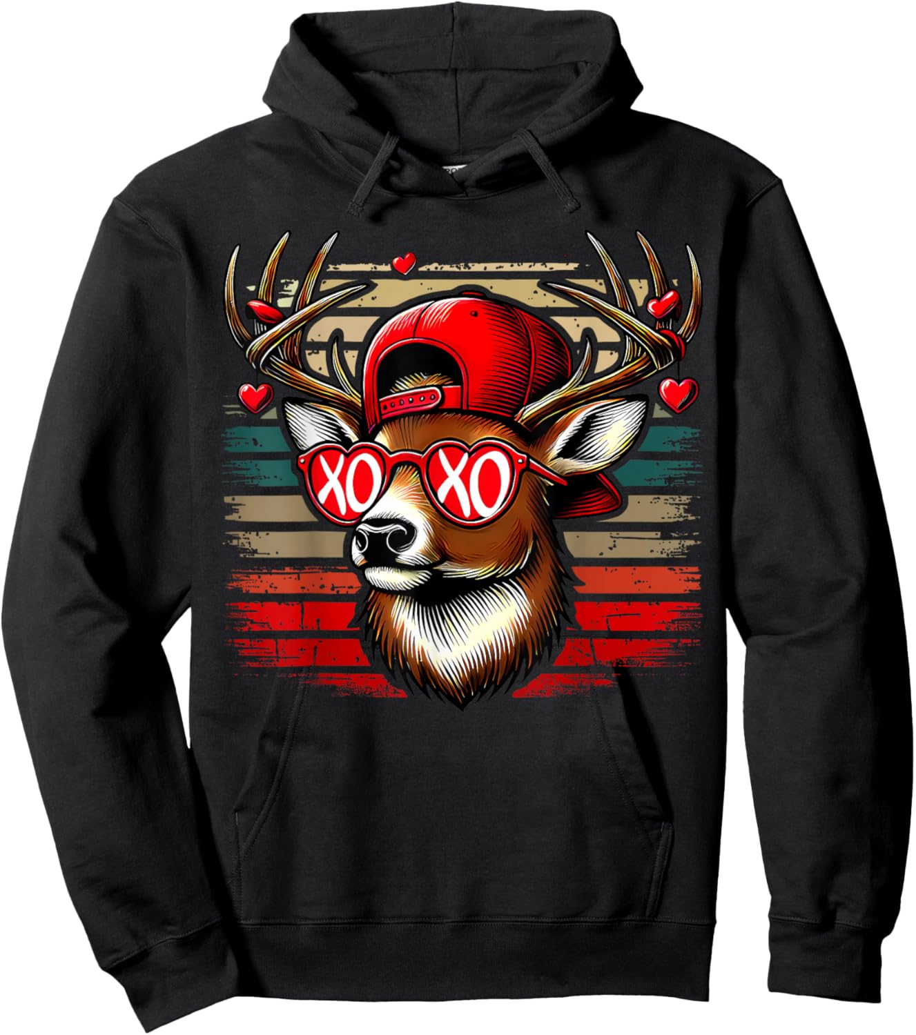 Retro Valentine Buck Deer Hunting Camo XOXO Valentines Day Hoodie - Hoodie | Black