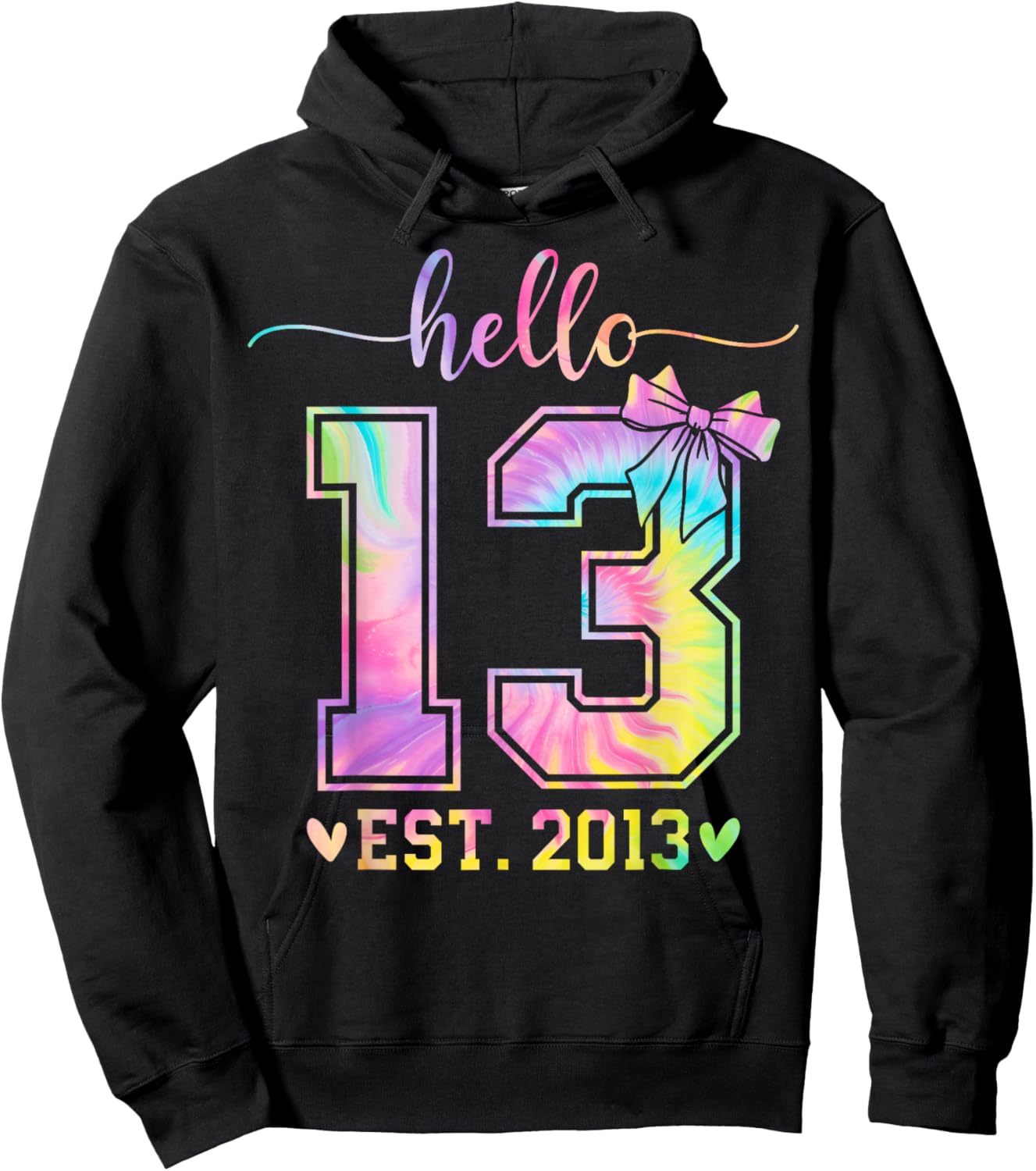 Hello Thirteen EST 2013 13th Birthday Coquette 13 Year Girl Hoodie - Hoodie | Black