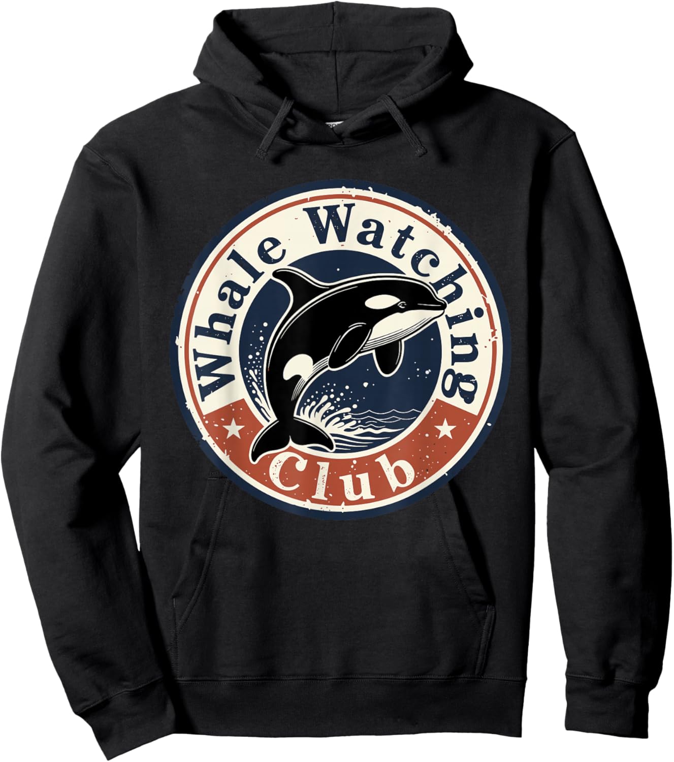 Whale Watching Club Vintage Orca Badge Retro Ocean Nature Hoodie - Hoodie | Black