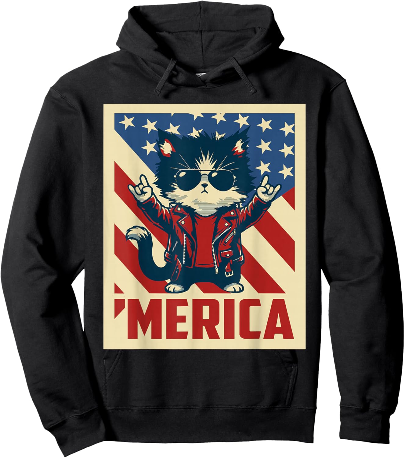 USA Flag Cat 4th of July Men Women Kids Funny Patriotic Hoodie - Hoodie | Black