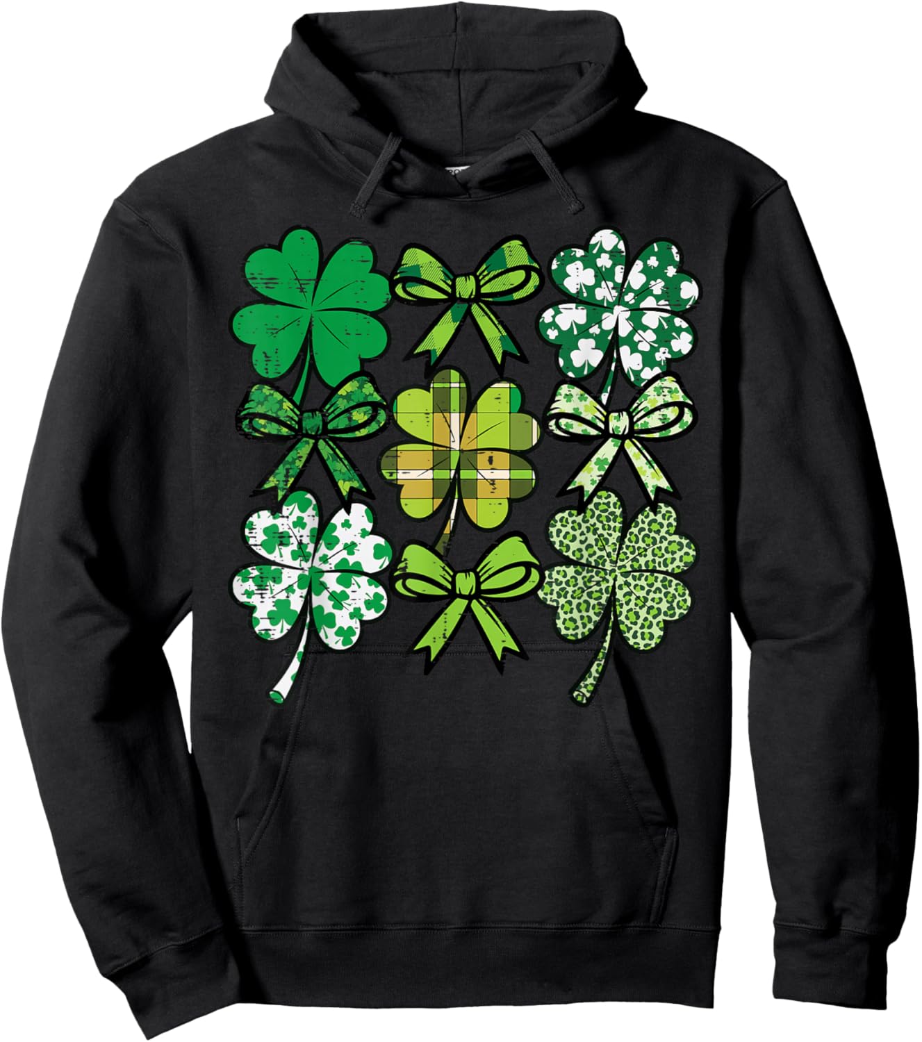 St Patricks Day Coquette Shamrock Saint Pattys Women Girls Hoodie - Hoodie | Black