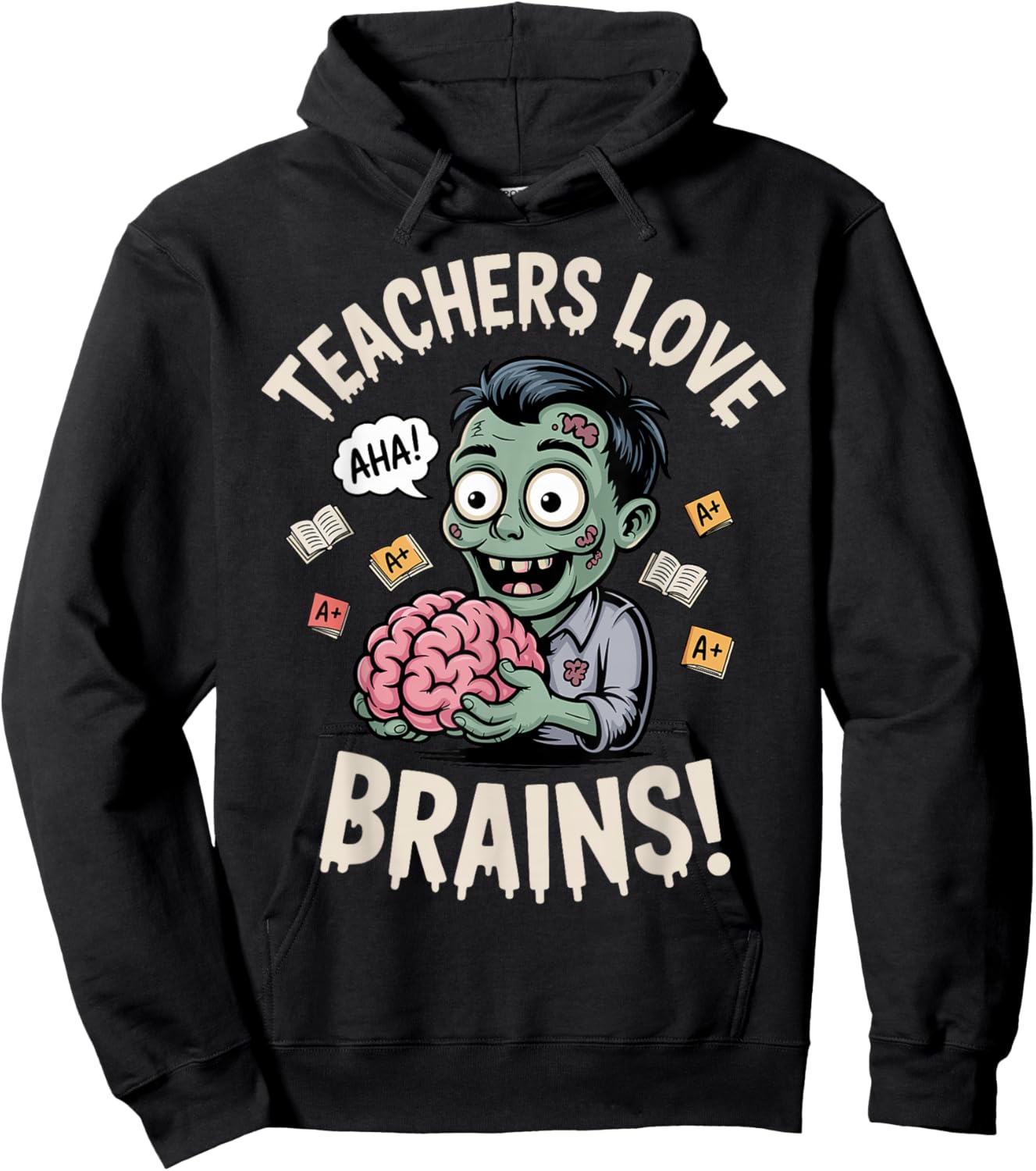 Teachers Love Brains Shirt Men Women Funny Teacher Halloween Hoodie - Hoodie | Black