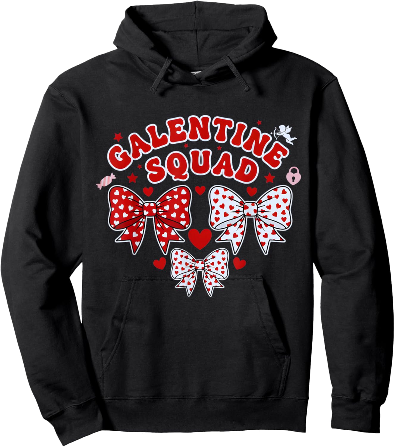 Galentine's Day Galentines Squad Valentine Day Coquette Bow Hoodie - Hoodie | Black