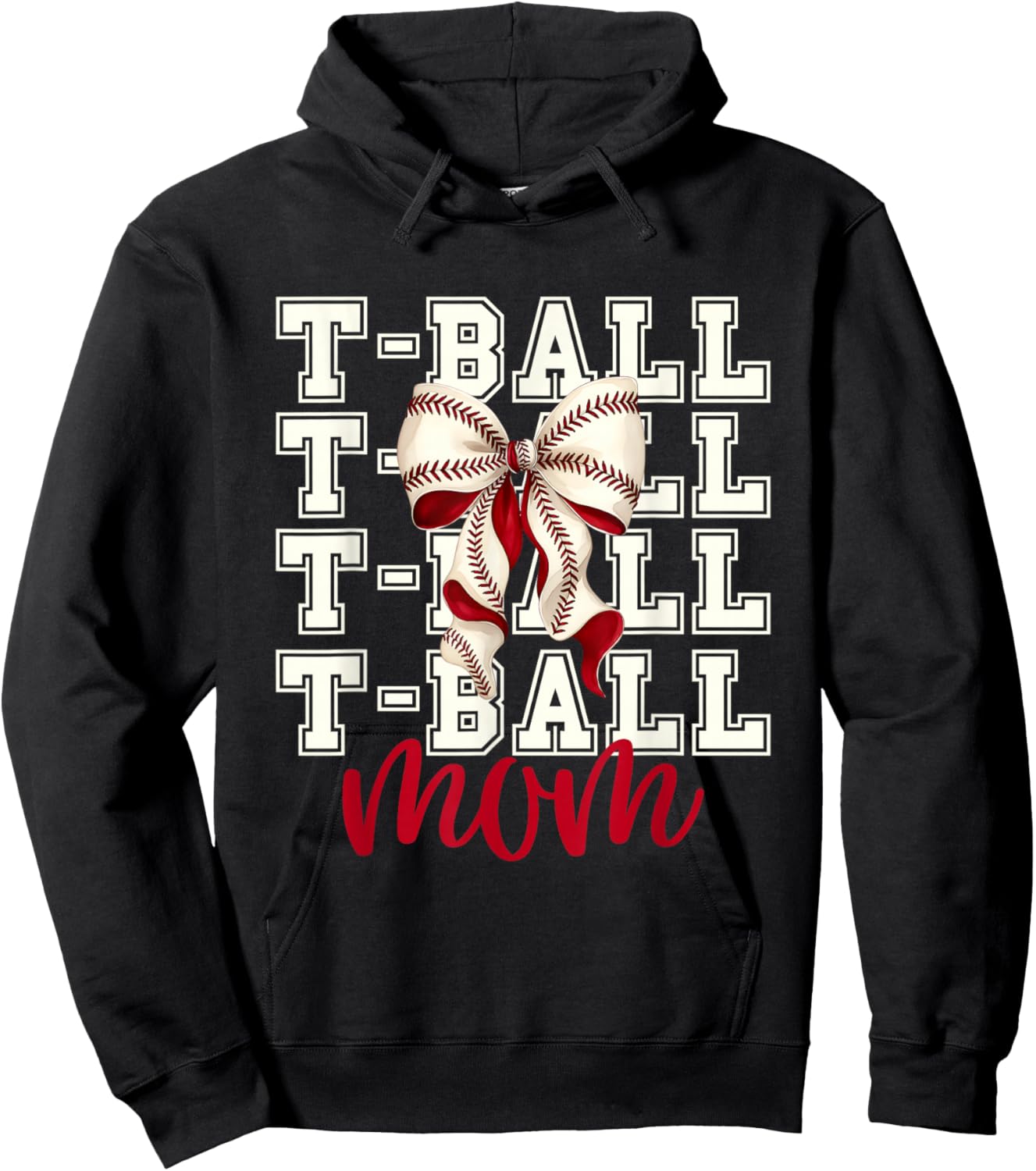 Tball Mom Teeball T-Ball Coquette Baseball Bow Hoodie - Hoodie | Black