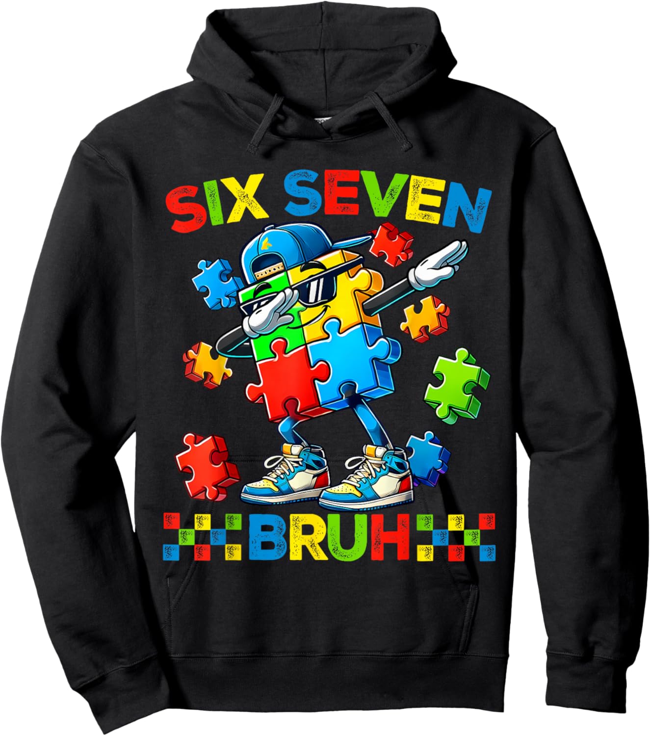 Bruh 67 Six Seven Puzzle Dabbing Boys Kids Autism Awareness Hoodie - Hoodie | Black