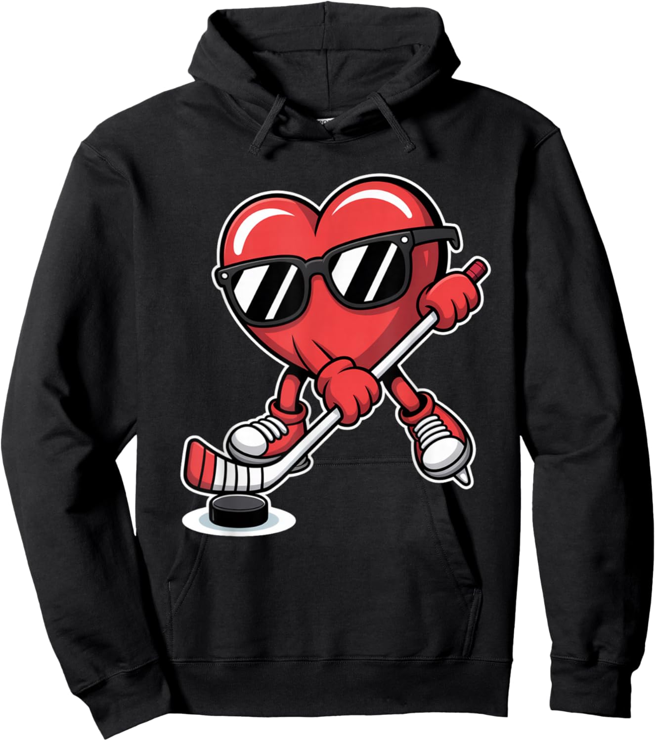 Funny Hockey Player Valentine's Day Heart Skating Girls Boys Hoodie - Hoodie | Black