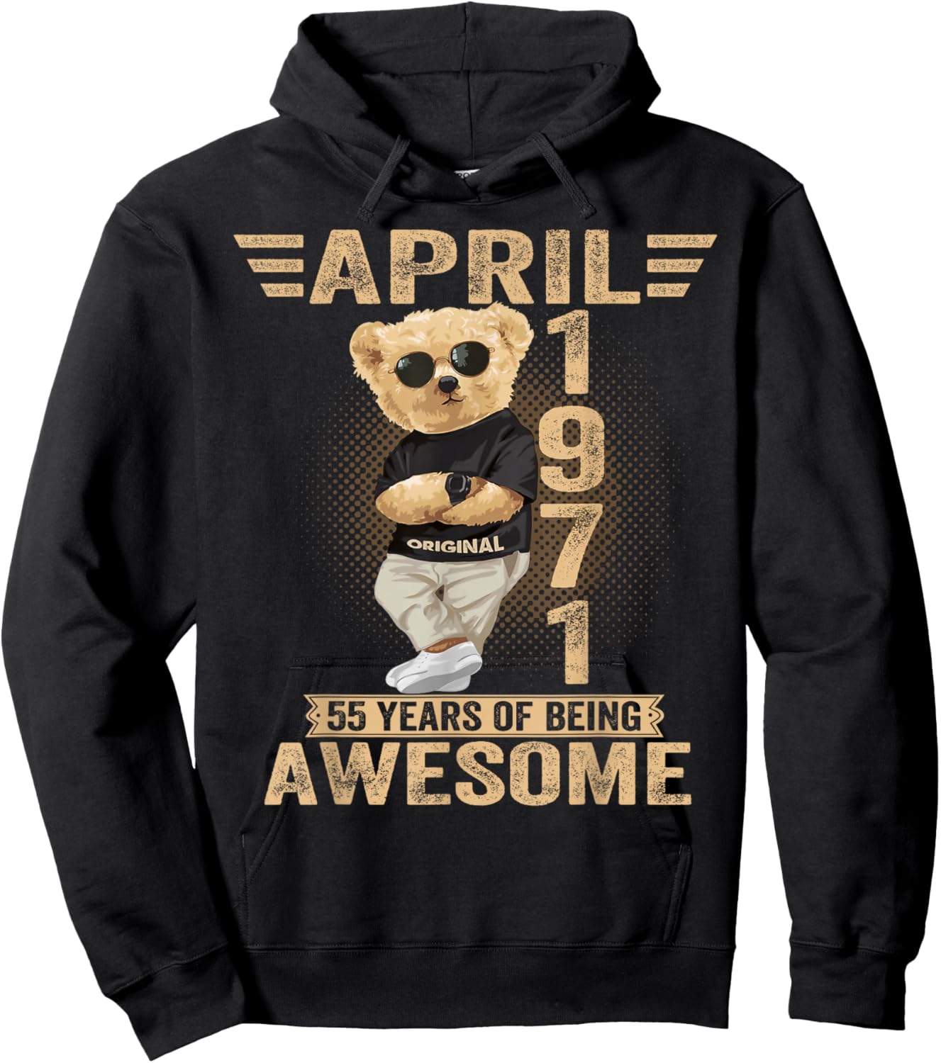 April 55th Birthday Men Women 1971 Awesome Teddy Bear Hoodie - Hoodie | Black