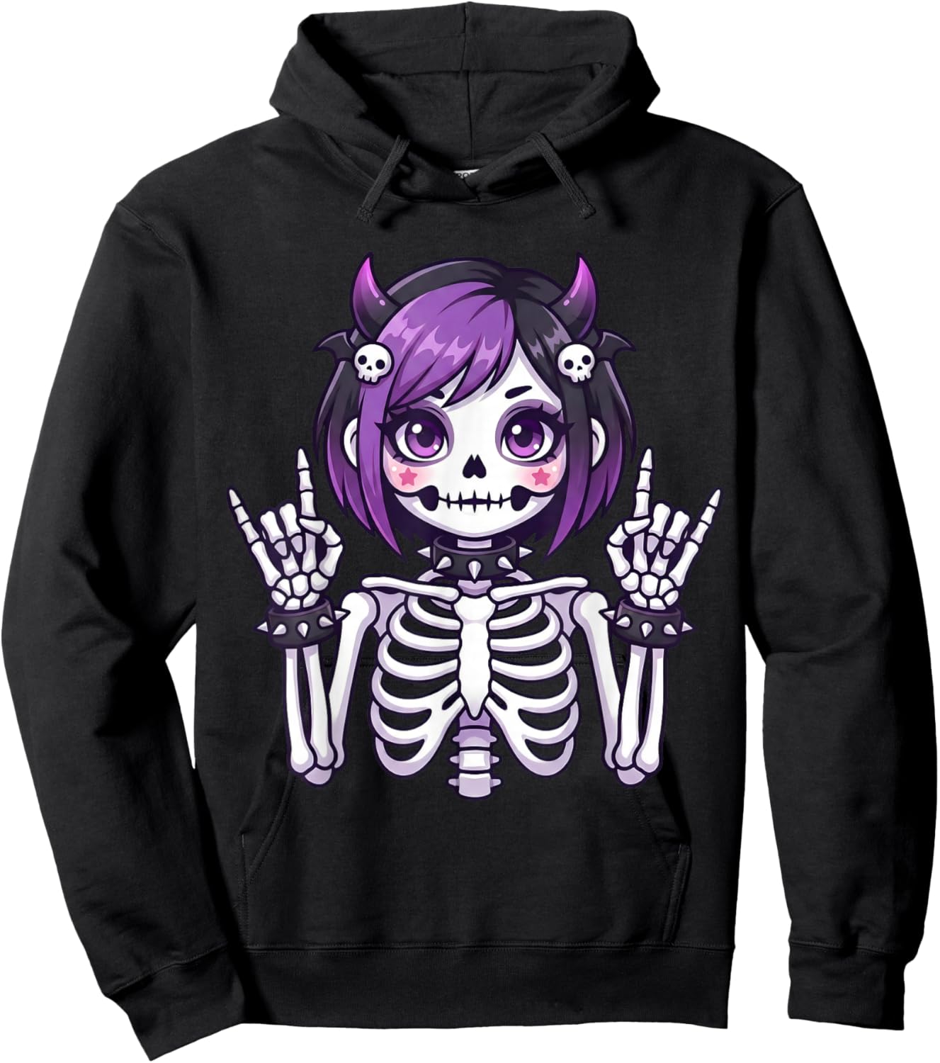 Cute Kawaii Goth Girl Skeleton Punk-Goth Alternative Apparel Hoodie - Hoodie | Black