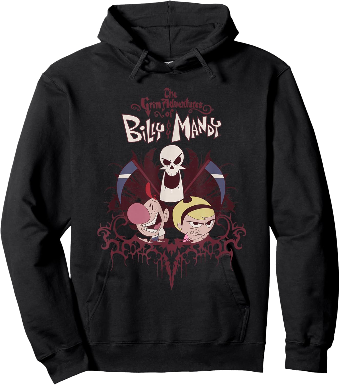 Grim Adventures Retro Gothic Characters with Logo Cartoon Hoodie - Hoodie | Black