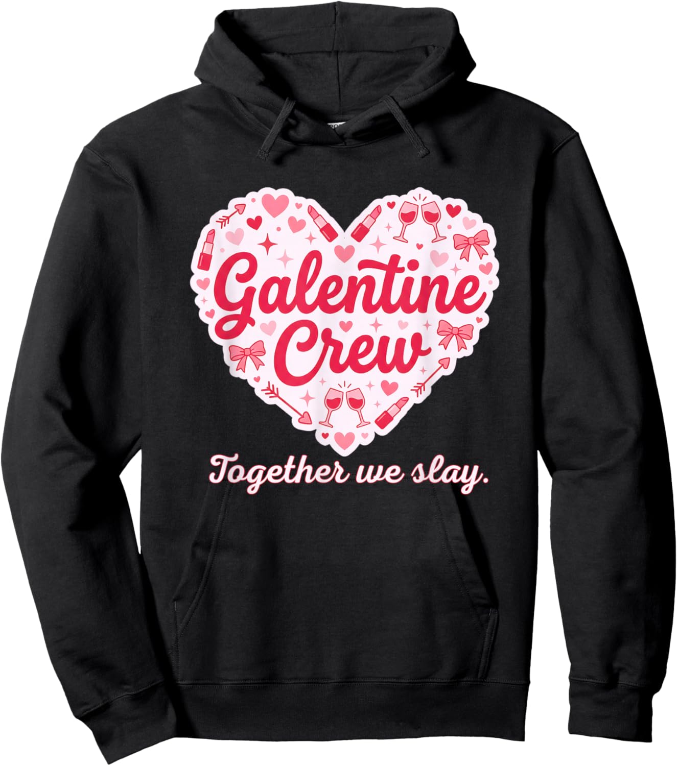 Valentines Day Galentine's Gang Heart Valentine Women Girls Hoodie - Hoodie | Black