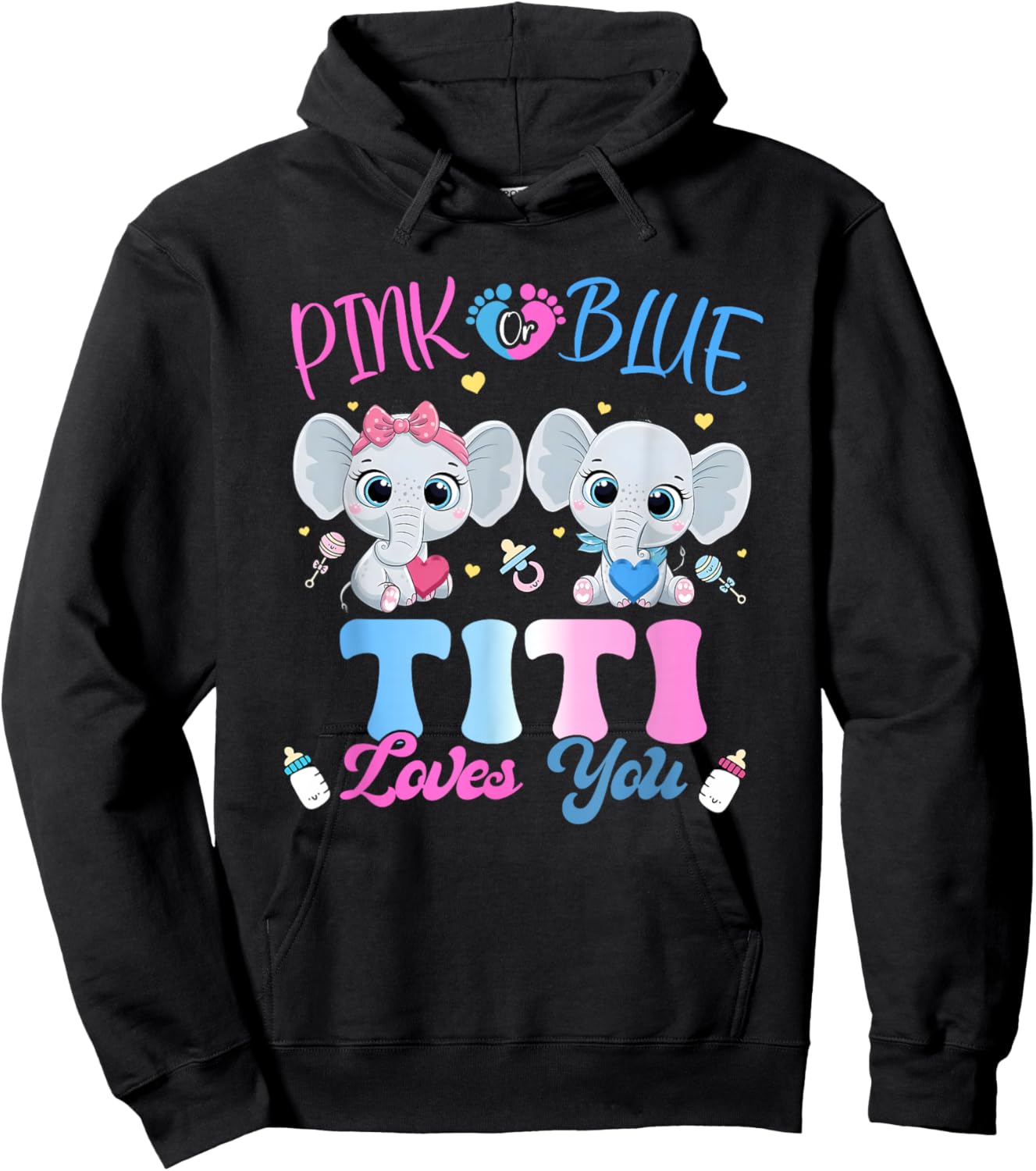 Pink or Blue Titi Loves You Gender Reveal Elephant Hoodie - Hoodie | Black
