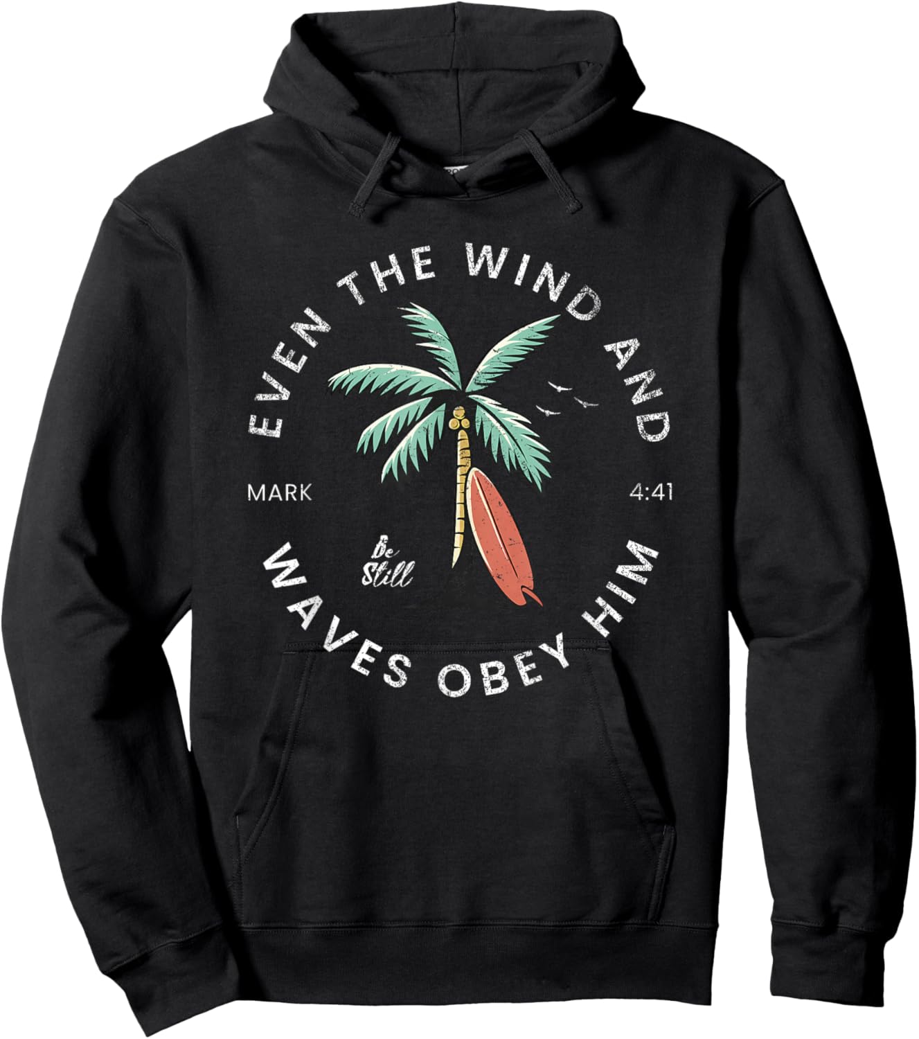 Even The Wind & Waves Obey Him Christian Bible Verse Summer Hoodie - Hoodie | Black