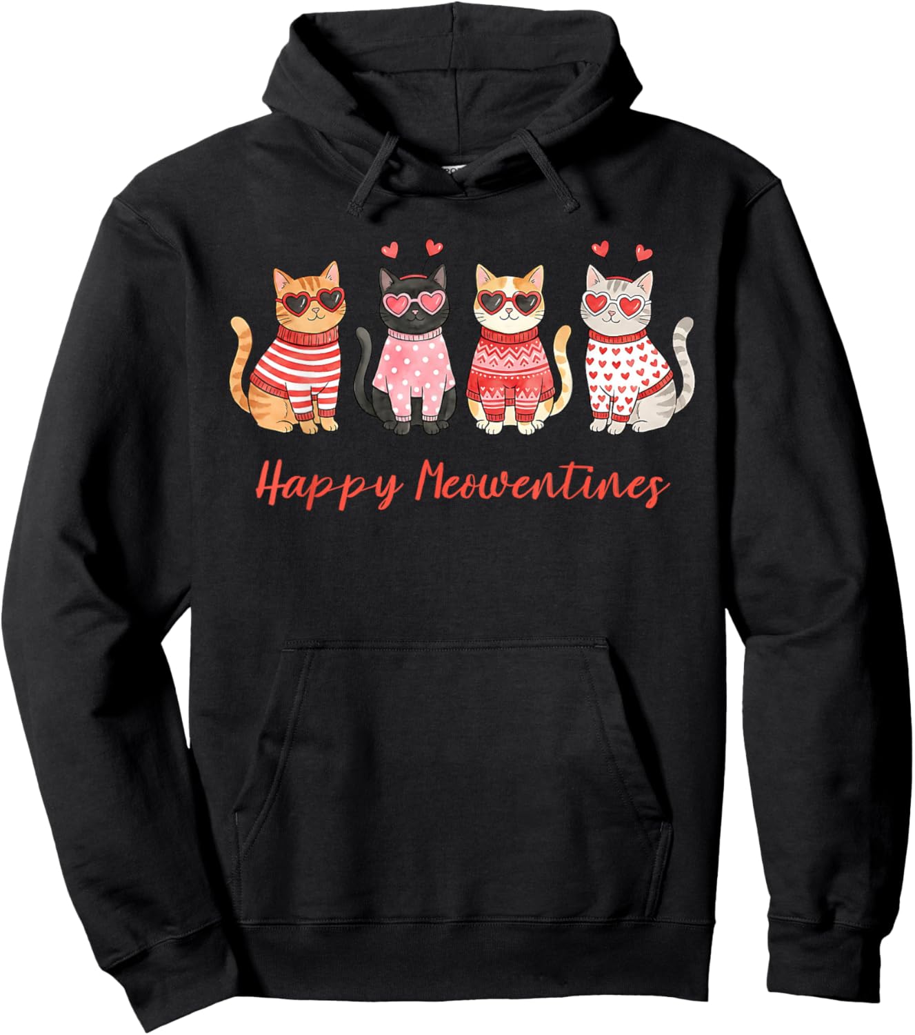 Happy Meowentines Cute Cats Funny Valentines Day Hoodie - Hoodie | Black