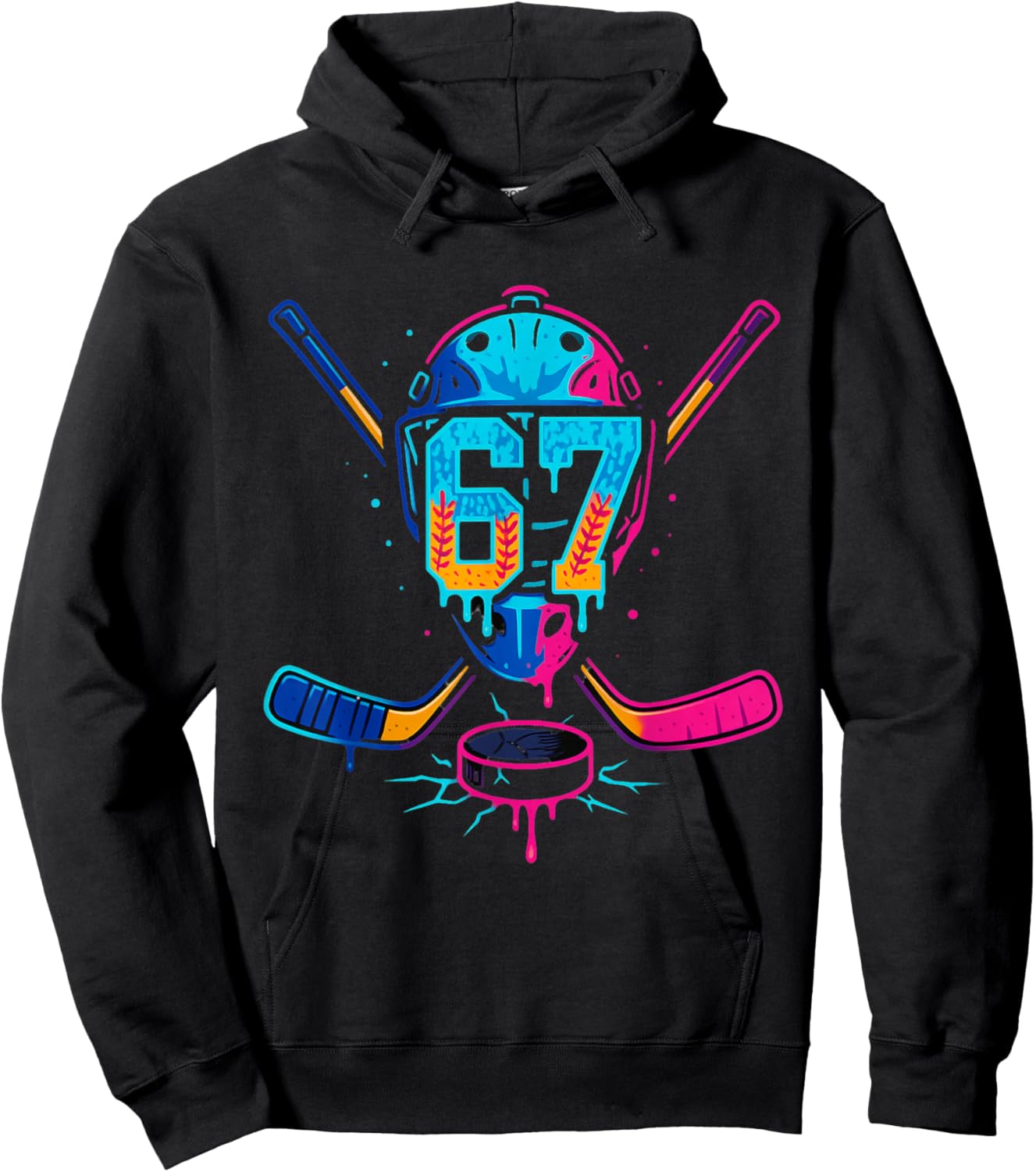 Hockey Ice Cream Drip Number 67 Player 67th Birthday Hoodie - Hoodie | Black