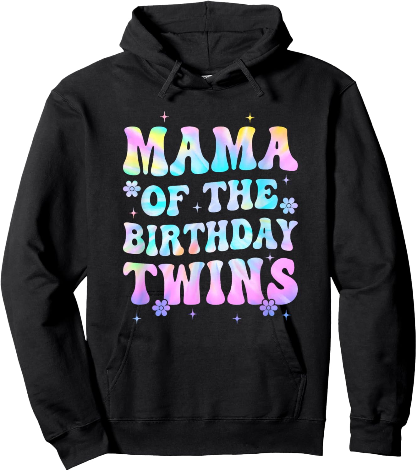 Mama of The Birthday Twins Girls Kids Party Retro Bday Hoodie - Hoodie | Black