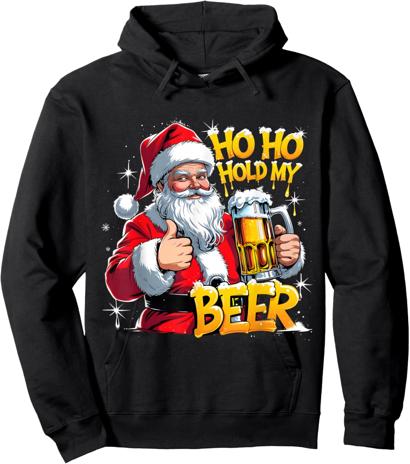 HoHo Hold My Beer Funny Santa Christmas Art Hoodie - Hoodie | Black