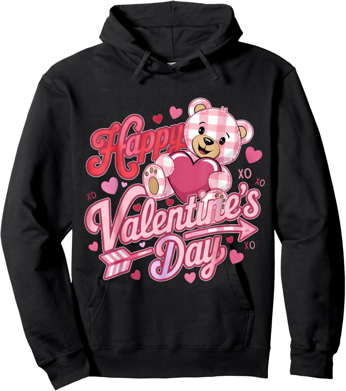 Happy Valentines Day Women Cute Bear Valentine Heart Hoodie - Hoodie | Black