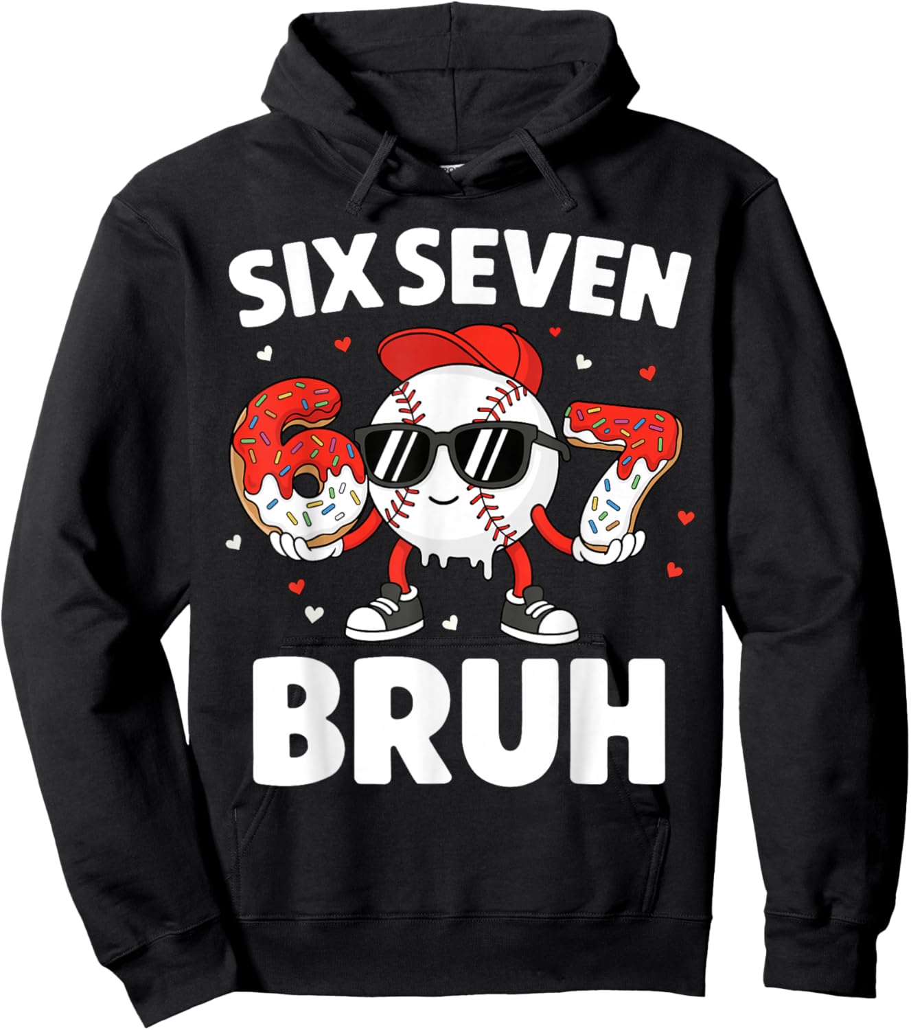 Six Seven Bruh Valentines Baseball Kids 67 Valentine Boys Hoodie - Hoodie | Black