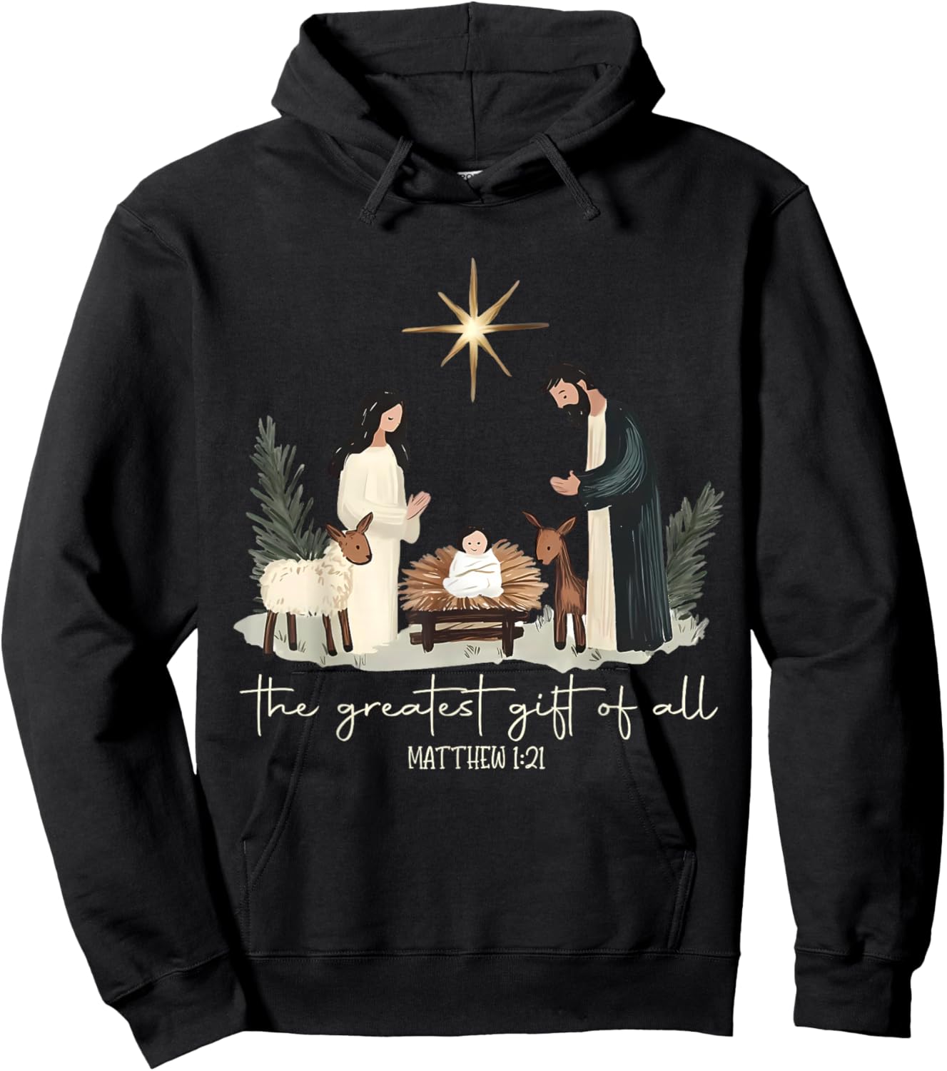 Retro The Greatest Gift of All Jesus Nativity Christian Xmas Hoodie - Hoodie | Black